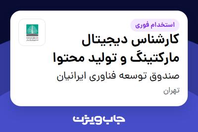  استخدام کارشناس دیجیتال مارکتینگ و تولید محتوا در صندوق توسعه فناوری ایرانیان