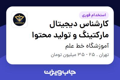 استخدام کارشناس دیجیتال مارکتینگ و تولید محتوا در آموزشگاه خط علم