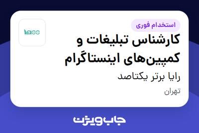  استخدام کارشناس تبلیغات و کمپین‌های اینستاگرام - خانم در رایا برتر یکتاصد