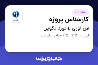  استخدام کارشناس پروژه - خانم در فن آوری لاجورد تکوین