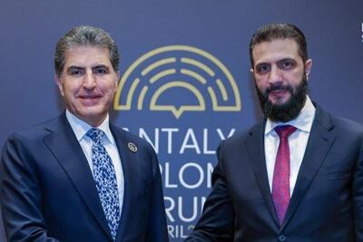  دیدار جولانی و بارزانی + تصاویر؛ الشرع در دمشق میزبان نیچروان بارزانی