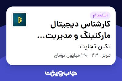  استخدام کارشناس دیجیتال مارکتینگ و مدیریت سایت - آقا در تکین تجارت