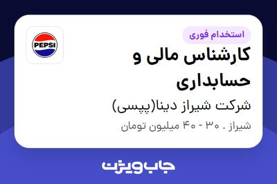  استخدام کارشناس مالی و حسابداری - آقا در شرکت شیراز دینا(پپسی)