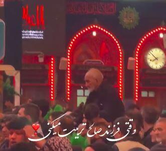  تصویری دیدنی از زیارت پدری که بر دوش پسر، خود را به خیل عاشقان اباعبدالله رساند