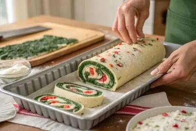 طرز رولت اسفناج و پنیر سه سوته و خوشمزه