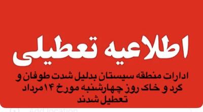  تعطیلی ادارات منطقه ی سیستان در روز چهارشنبه