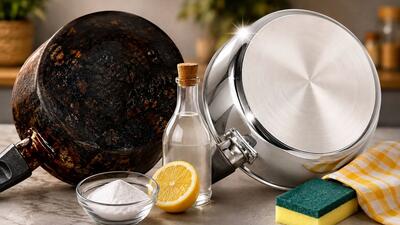 تمیز کردن قابلمه و ماهیتابه سیاه؛ ترفندهای طلایی برای برق انداختن ظروف سوخته مثل روز اول