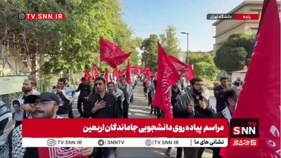 نمایی از دسته عزاداری دانشجویان دانشگاه تهران در کاروان پیاده روی دانشجویی جاماندگان اربعین