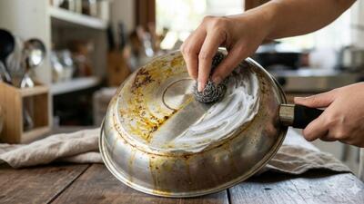 ترفند طلایی تمیز کردن پشت قابلمه و ماهیتابه؛ سیاهی و چربی های سوخته را در چند دقیقه از بین ببرید!