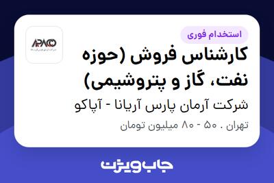استخدام کارشناس فروش (حوزه نفت، گاز و پتروشیمی) در شرکت آرمان پارس آریانا - آپاکو