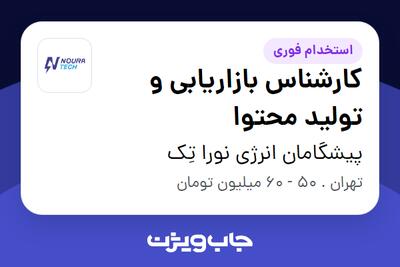  استخدام کارشناس بازاریابی و تولید محتوا - آقا در پیشگامان انرژی نورا تِک