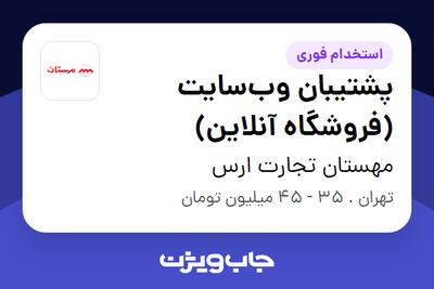 استخدام پشتیبان وبسایت (فروشگاه آنلاین) در مهستان تجارت ارس