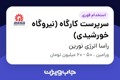  استخدام سرپرست کارگاه (نیروگاه خورشیدی) - آقا در راسا انرژی نورین