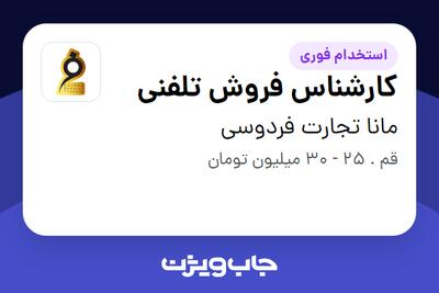  استخدام کارشناس فروش تلفنی - خانم در مانا تجارت فردوسی
