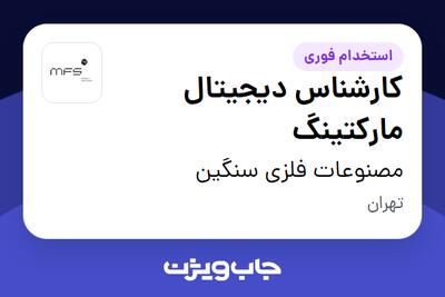  استخدام کارشناس دیجیتال مارکتینگ در مصنوعات فلزی سنگین