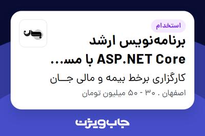 استخدام برنامهنویس ارشد ASP.NET Core با مسیر رشد به مدیر فنی در کارگزاری برخط بیمه و مالی جــان