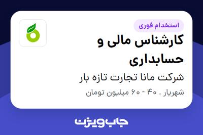 استخدام کارشناس مالی و حسابداری در شرکت مانا تجارت تازه بار