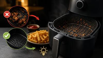  علت چسبیدن غذا به سرخ کن بدون روغن + ترفندهای جلوگیری از آن