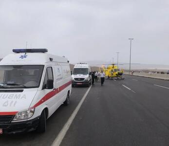 پرواز بالگرد اورژانس قم برای انتقال سریع مصدومان تصادف زنجیرهای