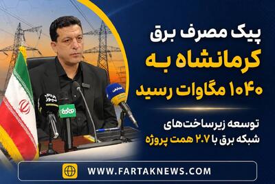 پیک مصرف برق کرمانشاه به ۱۰۴۰ مگاوات رسید/توسعه زیرساختهای شبکه برق با ۲.۷ همت سرمایهگذاری