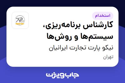 استخدام کارشناس برنامه‌ریزی، سیستم‌ها و روش‌ها در نیکو پارت تجارت ایرانیان