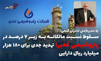 سقوط نسبت مالکانه به زیر ۷ درصد در پتروشیمی غدیر؛ تهدید جدی برای ۱۸۰ هزار میلیارد ریال دارایی