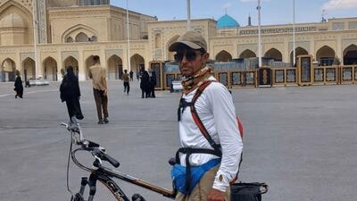  یک دست، یک دوچرخه و هزاران قدم اراده تا حرم رضوی
