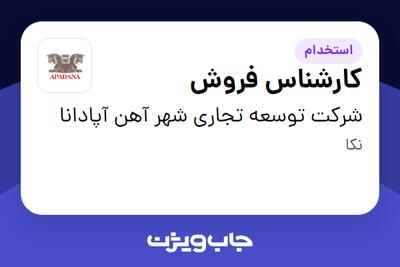  استخدام کارشناس فروش در شرکت توسعه تجاری شهر آهن آپادانا