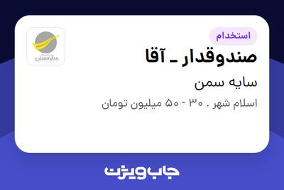 استخدام صندوقدار _ آقا در سایه سمن