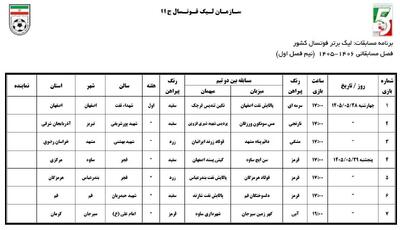  برنامه کامل نیم فصل نخست لیگ برتر فوتسال - پارس فوتبال