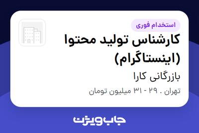 استخدام کارشناس تولید محتوا (اینستاگرام) - خانم در بازرگانی کارا