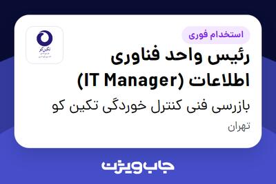  استخدام رئیس واحد فناوری اطلاعات (IT Manager) - آقا در بازرسی فنی کنترل خوردگی تکین کو