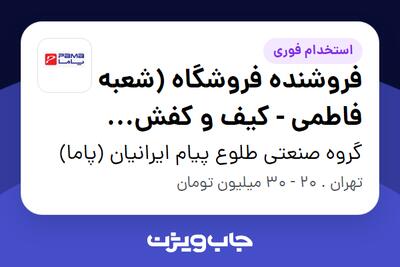 استخدام فروشنده فروشگاه (شعبه فاطمی - کیف و کفش برند پاما) در گروه صنعتی طلوع پیام ایرانیان (پاما)