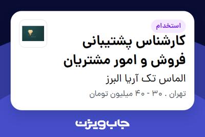 استخدام کارشناس پشتیبانی فروش و امور مشتریان - خانم در الماس تک آریا البرز