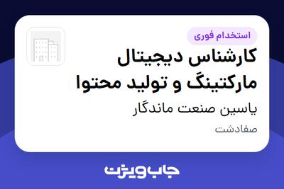 استخدام کارشناس دیجیتال مارکتینگ و تولید محتوا در یاسین صنعت ماندگار