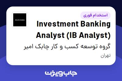 استخدام Investment Banking Analyst (IB Analyst) در گروه توسعه کسب و کار چابک امیر