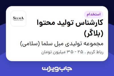 استخدام کارشناس تولید محتوا (بلاگر) - خانم در مجموعه تولیدی مبل سلما (سلامی)
