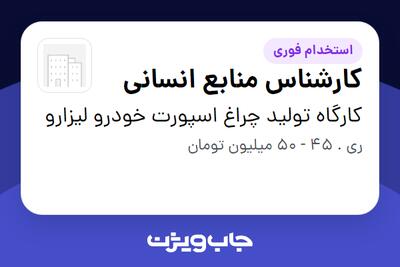  استخدام کارشناس منابع انسانی - آقا در کارگاه تولید چراغ اسپورت خودرو لیزارو