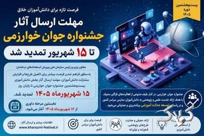 مهلت جشنواره جوان خوارزمی تا ۱۵ شهریور تمدید شد - مجله اینترنتی کولاک