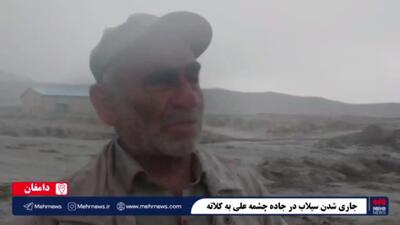 سیلاب در محور چشمه علی به کلاته + فیلم