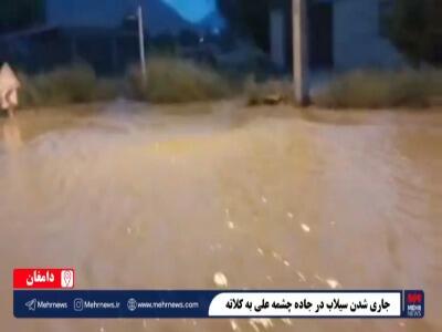 فیلم/ جاری شدن سیلاب در محور چشمه علی به کلاته