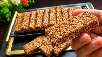 آموزش آسان سوهان کنجدی بازاری خوشمزه با ۲۵۰ گرم کنجد