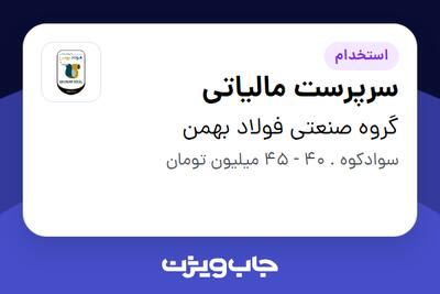 استخدام سرپرست مالیاتی در گروه صنعتی فولاد بهمن