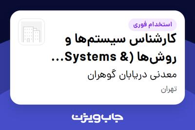  استخدام کارشناس سیستم‌ها و روش‌ها (Systems   Methods) در معدنی دریابان گوهران
