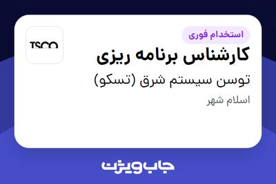  استخدام کارشناس برنامه ریزی - آقا در توسن سیستم شرق (تسکو)