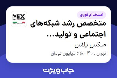 استخدام متخصص رشد شبکه‌های اجتماعی و تولید محتوای حرفه‌ای در میکس پلاس