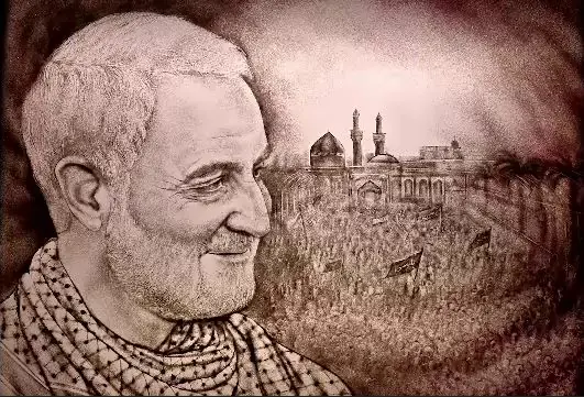 اثر جدید نقاشی با شن از چهره شهید حاج قاسم سلیمانی