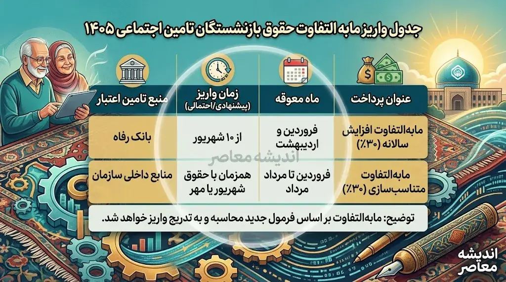 جدول واریز مابه التفاوت حقوق بازنشستگان تامین اجتماعی ۱۴۰۵