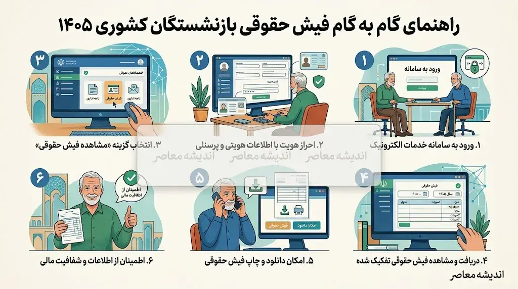 راهنمای گام به گام فیش حقوقی بازنشستگان کشوری ۱۴۰۵
