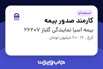  استخدام کارمند صدور بیمه - خانم در بیمه آسیا نمایندگی گلباز 26207